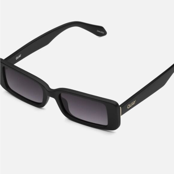Quay Australia Art School Rectangular Sunglasses- Matte Black/Smoke Lens - Picture 2 of 9